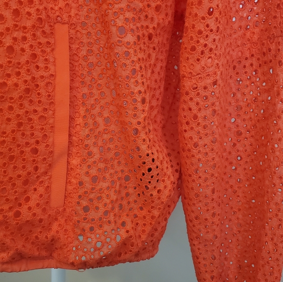 TIBI | Women's coral orange eyelet lace, zipper-front bomber jacket. Size small. - Picture 5 of 9